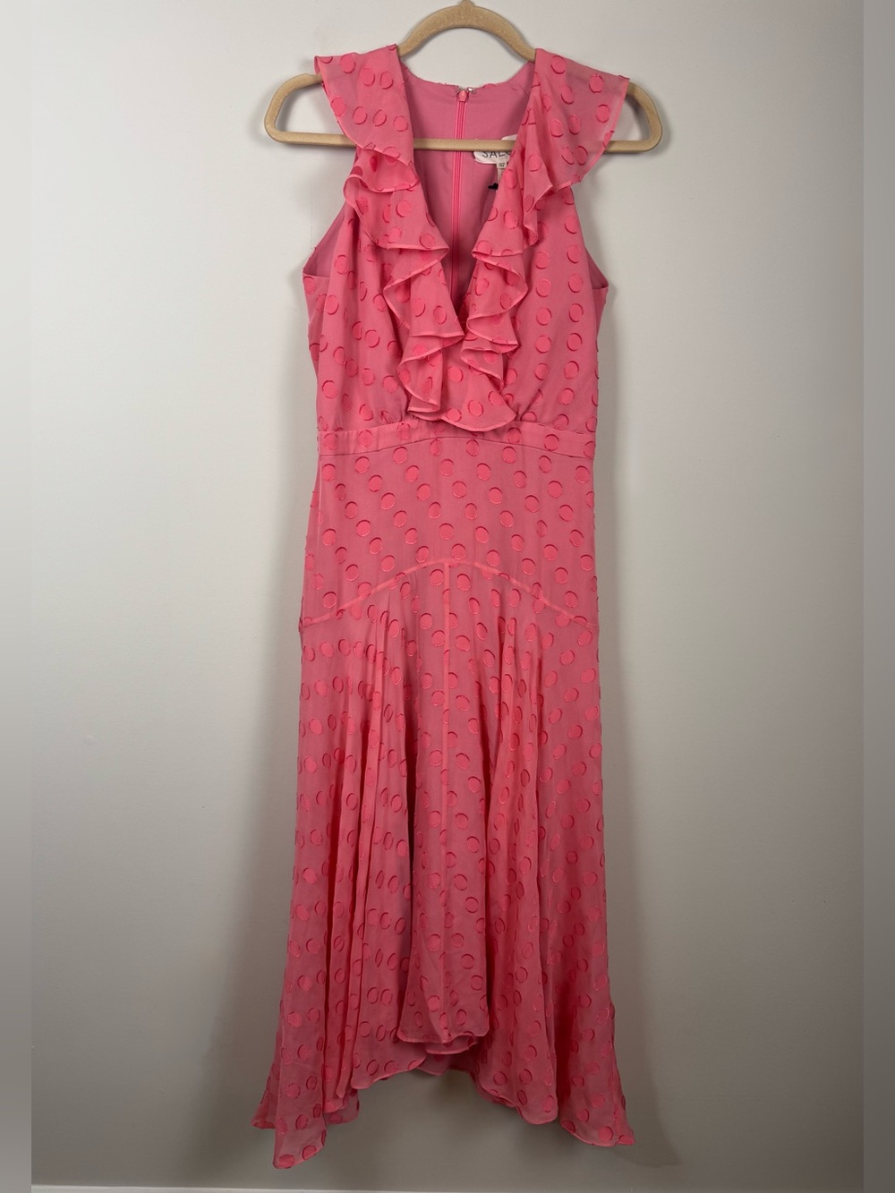 SALONI Rita Large Polka Jacquard Dress in Watermelon Pink - Picture 2 of 6